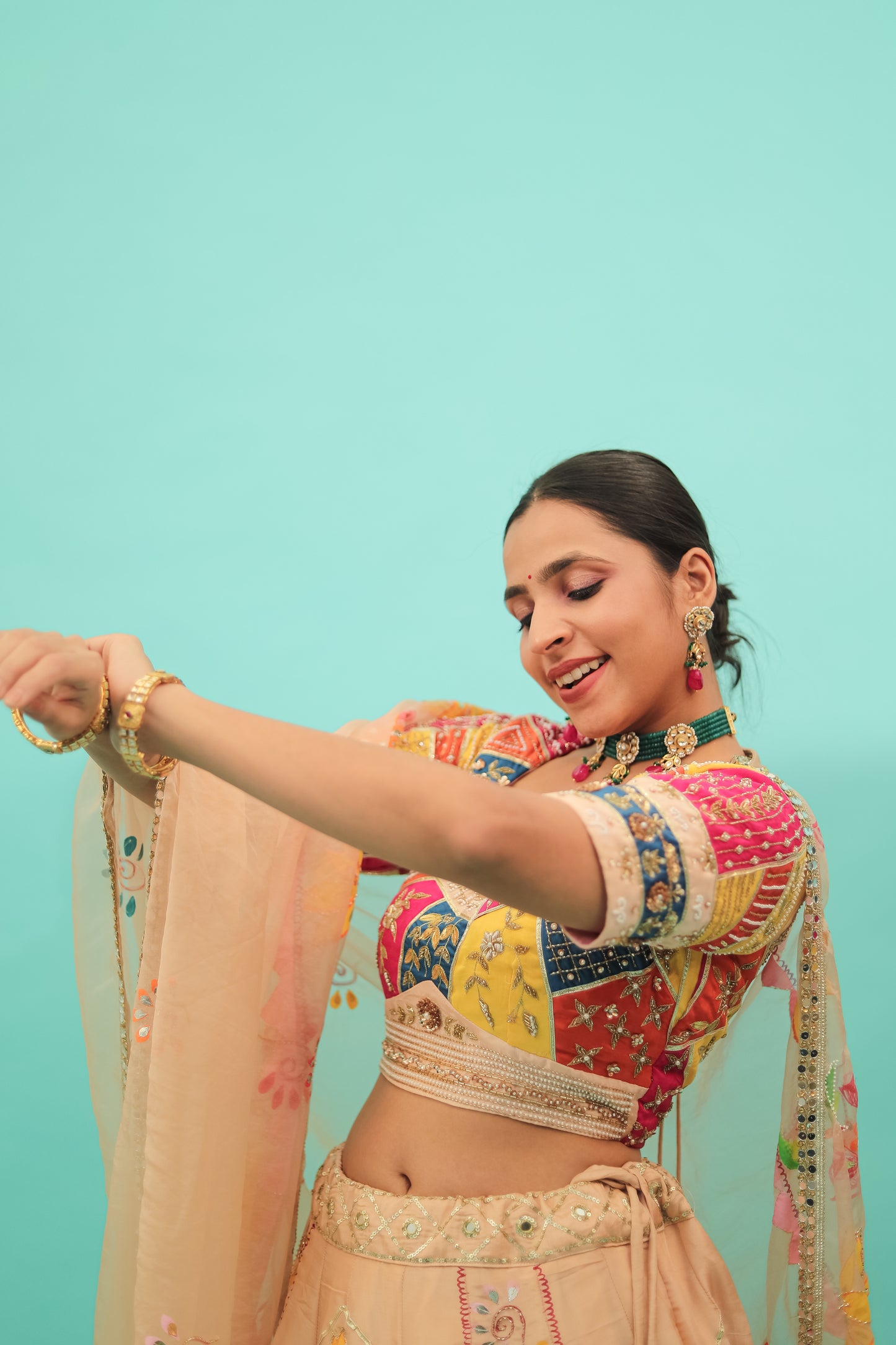 Rajasthani hand painted wedding lehenga by harry wed kelly. Shop now