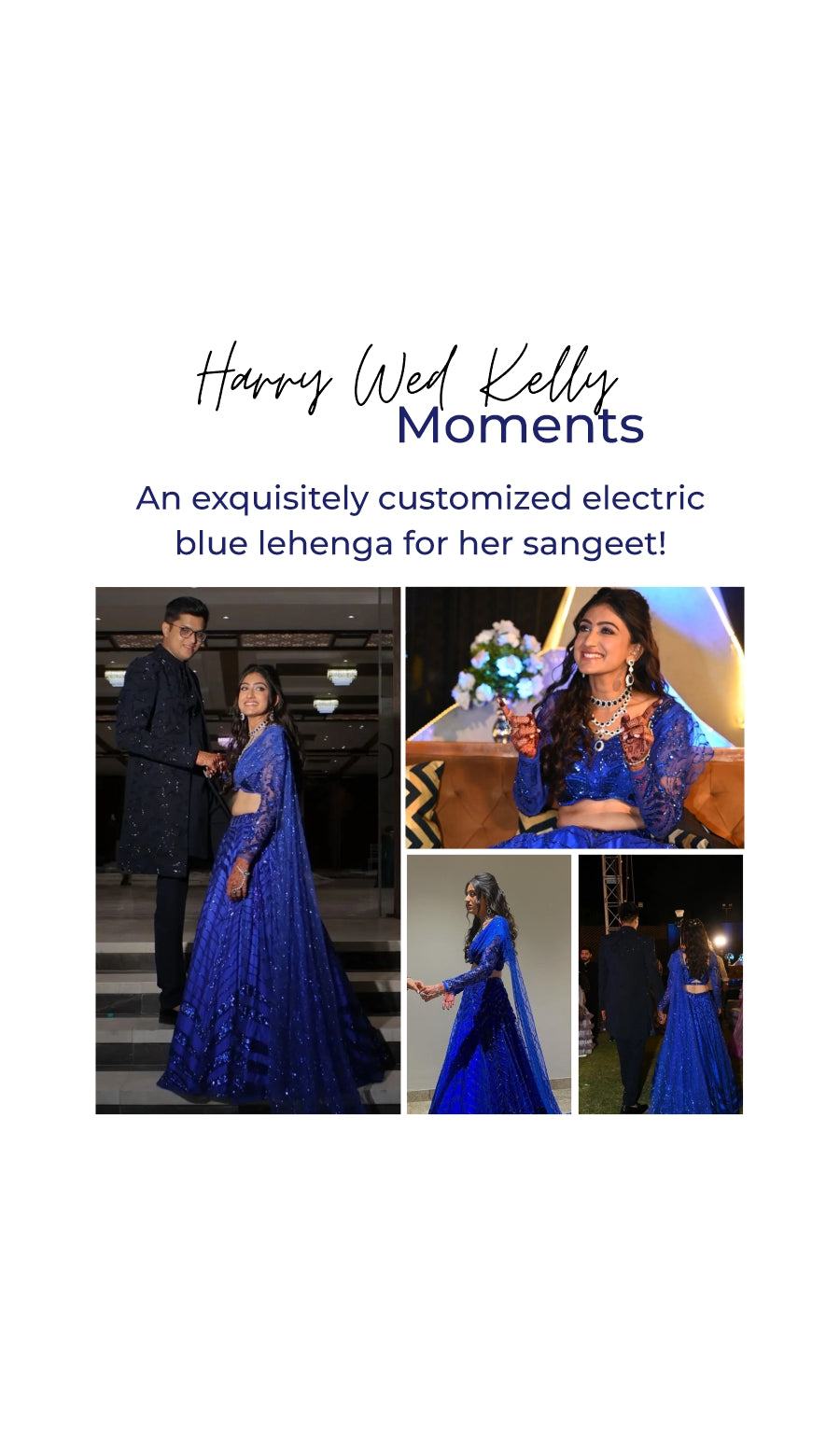 A bride wearing a blue lehenga set for her sangeet. You can order this lehenga online