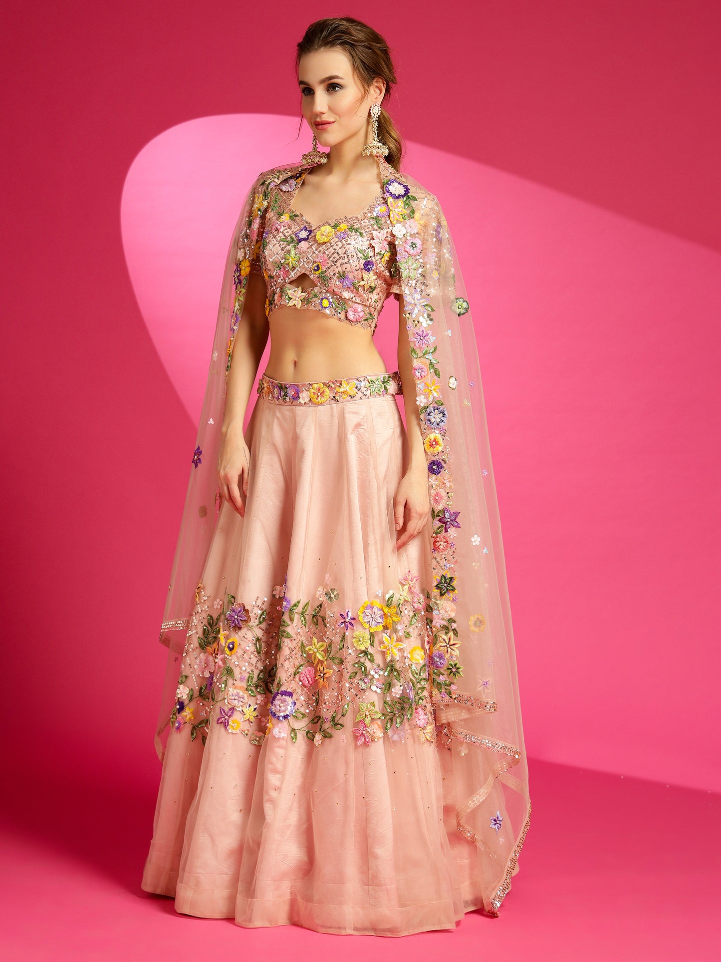 custom size misty rose lehenga set for weddings.