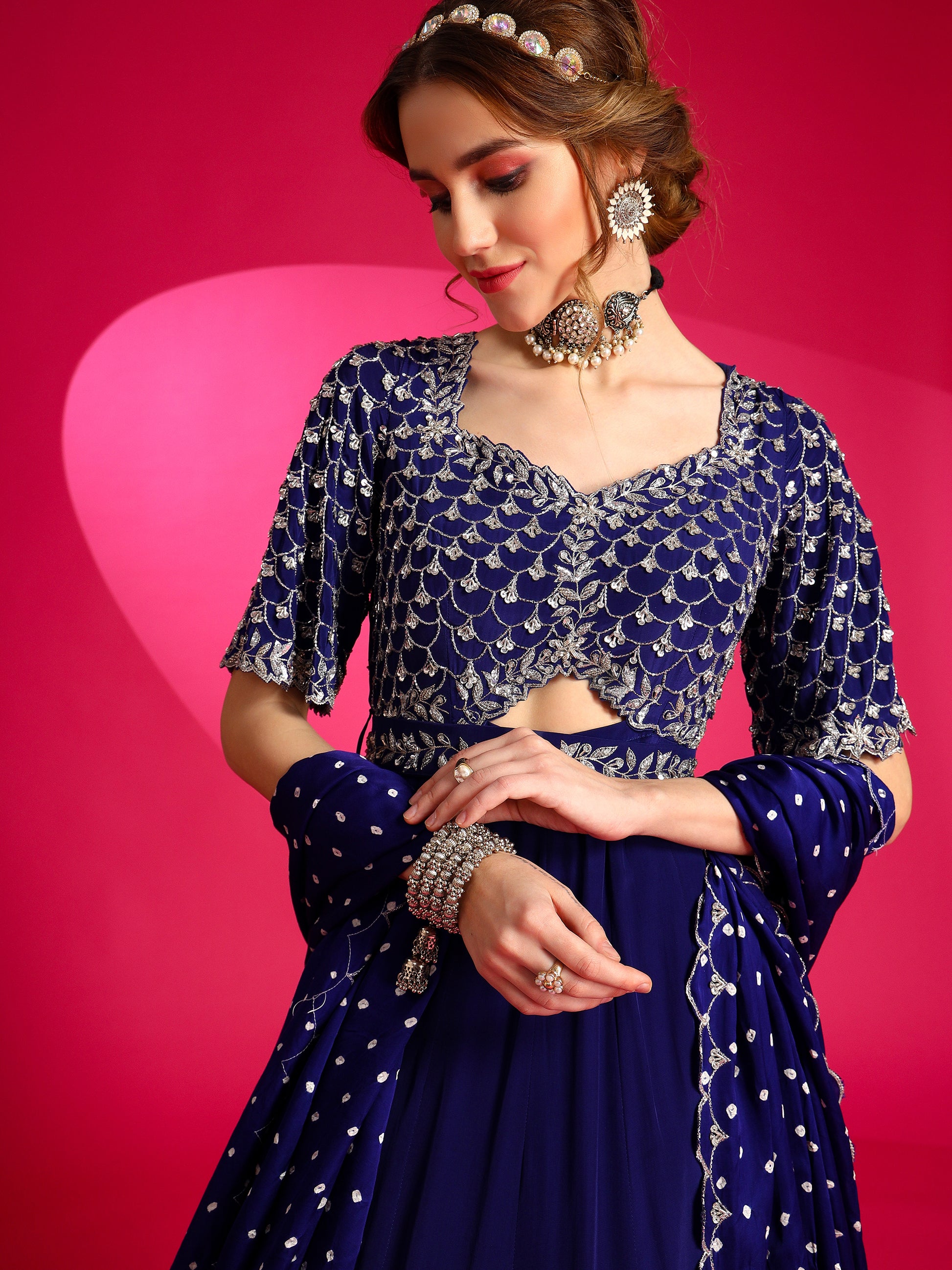 Indian designer royal blue gown made from luxe Italian crape.