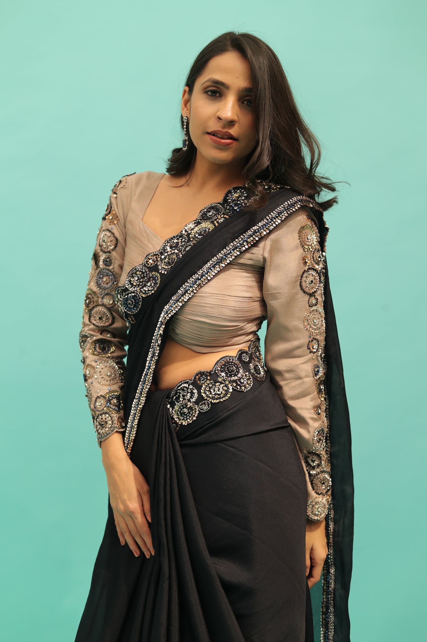 Midnight blue saree perfect for any special occasion.