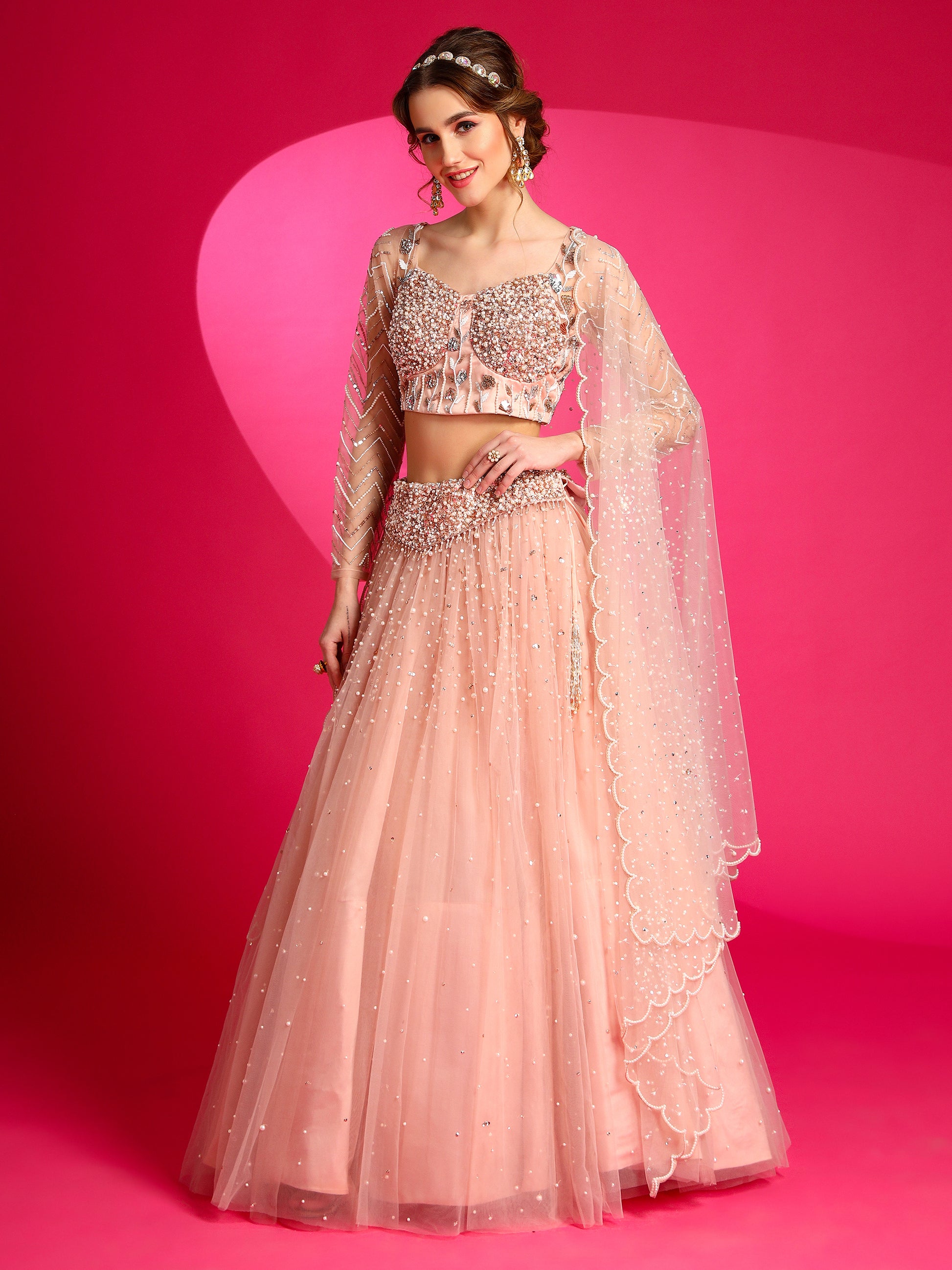 handmade designer engagement lehenga set by harry wed kelly