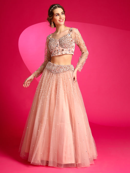 Misty rose lehenga set for festive occasions.