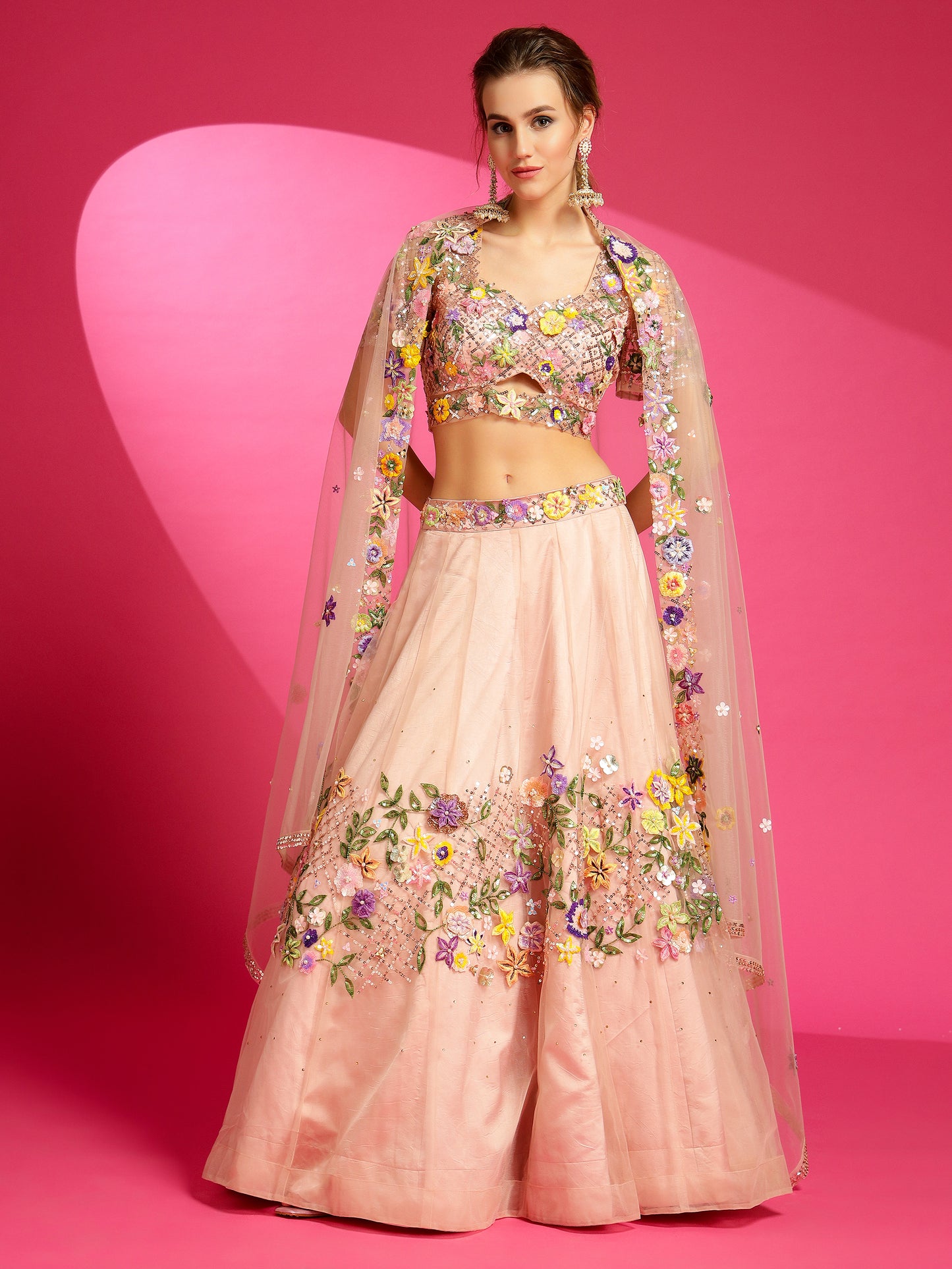 Rose gold designer lehenga for haldi ceremony