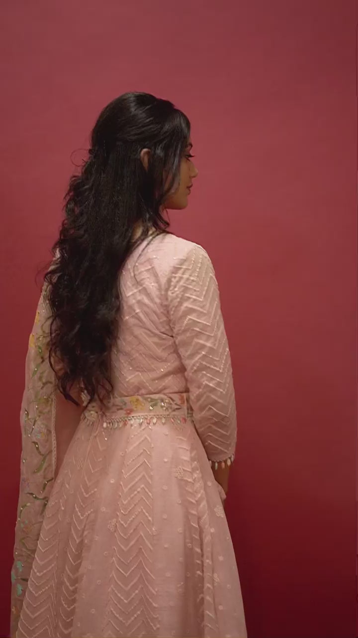 Pink designer Anarkali suit for festivals, weddings, and special occasions. 