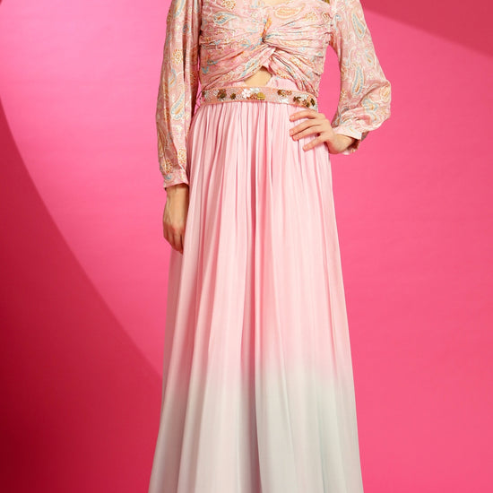 Shaded Pink designer gown for eid, Diwali, and wedding functions. 