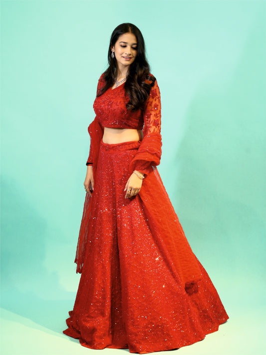 Red customizable lehenga Set, Perfect for engagement ceremony or a vibrant sangeet celebration