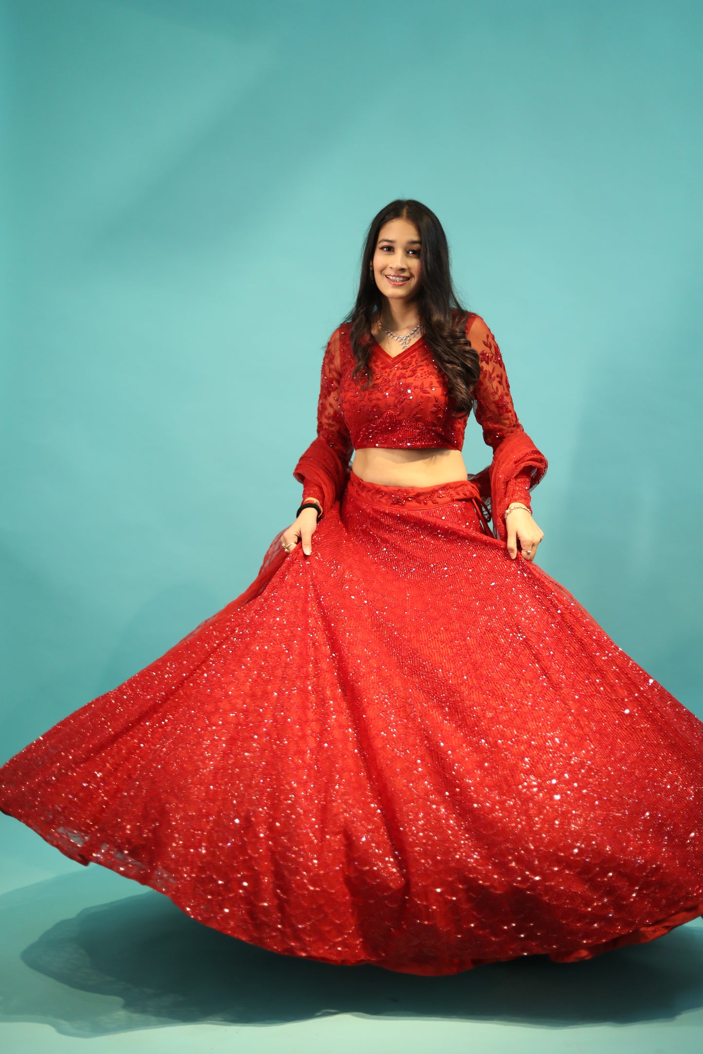 red designer lehenga set for wedding & engagement