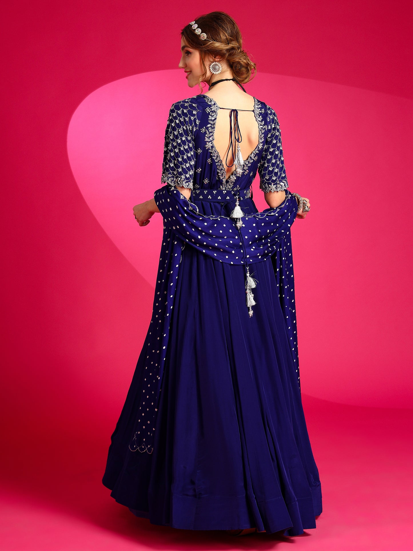 Designer blue bridal gown ideal for sangeet nights.