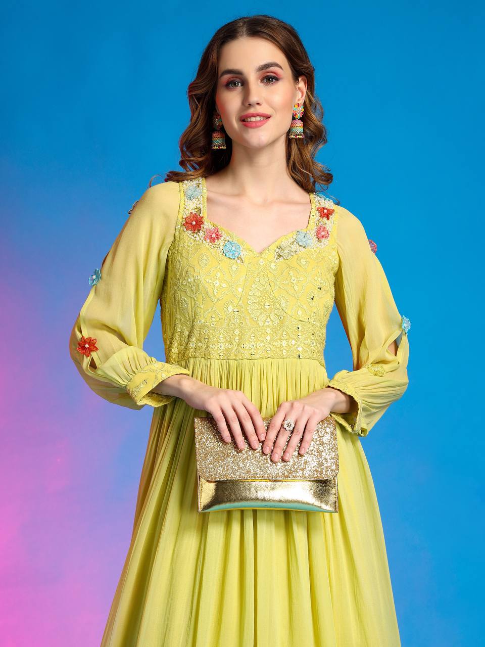 Indo western yellow gown for formal occasions